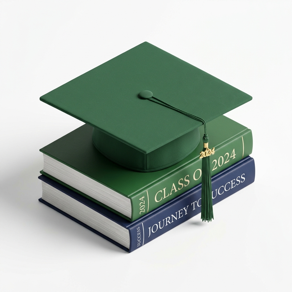 Graduation cap and books